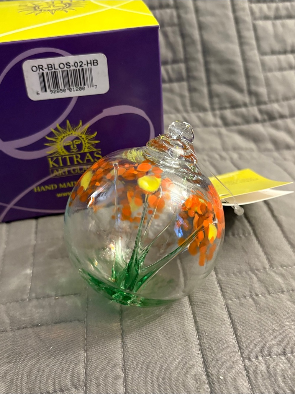 KITRAS Art Glass Blossom Happy Birthday 3” Floral Sphere Ornament Witch Ball